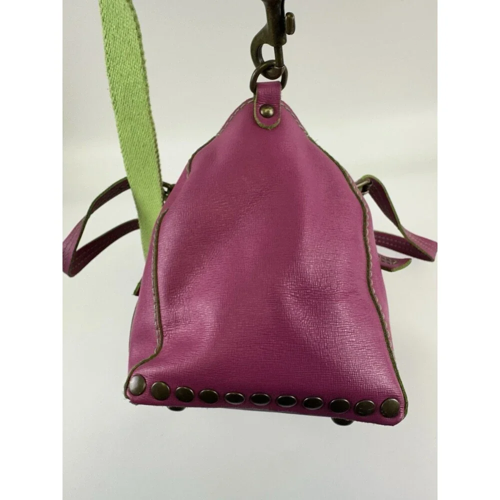 Sofia C Pink Leather‎ Satchel Purse Handbag Zip Green Crossbody Double Handles